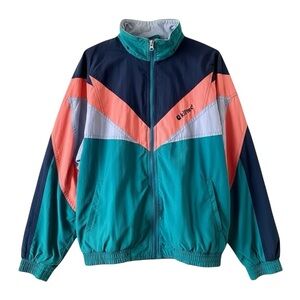 Vintage 80s/90s ColorBlocked Windbreaker - Teal, Navy Blue, Powder Blue & Coral